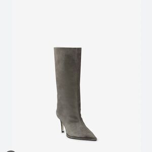 Tamara Mellon Grey Micro Suede Napa Leather Mid-Calf Heeled Boots – 39.5 NWT